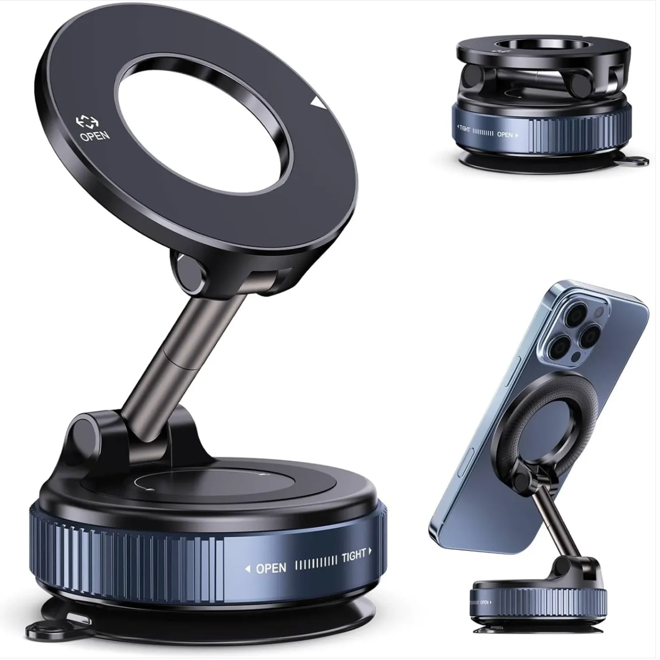 360° Vacuum Suction Phone Mount with Magnetic Nano Gel Grip, Fits Any Surface